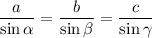 \displaystyle \frac{a}{\sin \alpha} = \frac{b}{\sin \beta}= \frac{c}{\sin \gamma}