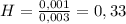 H= \frac{0,001}{0,003}=0,33