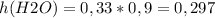 h(H2O)=0,33*0,9=0,297