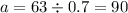 a = 63 \div 0.7 = 90