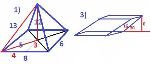 1основою пирамиды является прямоугольник плотность сторонами 6 см и 8 см. все боковые ребра пирамиды
