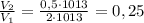 \frac{V_2}{V_1}=\frac{0,5\cdot 1013}{2\cdot 1013}=0,25