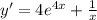 y'=4e^{4x}+ \frac{1}{x}