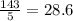 \frac{143}{5} = 28.6