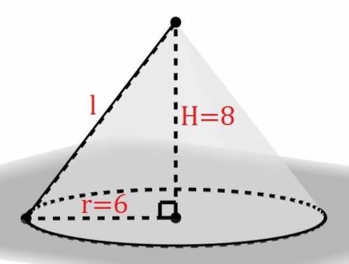 Высота конуса равна 8, радиус основания равен 6, найдите площадь полной поверхности конуса