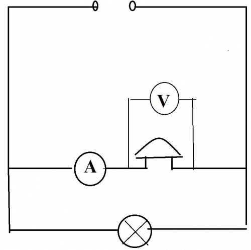 На каком участке цепи, в которой работают электролампа и звонок, надо включить амперметр и вольтметр