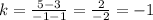 k= \frac{5-3}{-1-1}= \frac{2}{-2}=-1