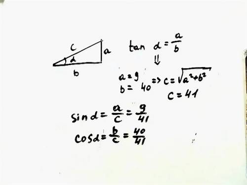 Вычислите значение sin a cos a если tga 9/40