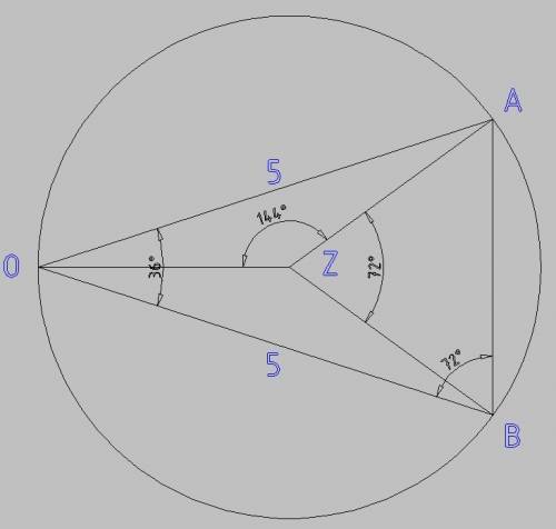 Есть некий вписанный (в окружность, естественно) угол. (36*, если быть точным.) известна длина хорд,