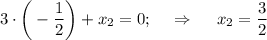 3\cdot\bigg(-\dfrac{1}{2} \bigg)+x_2=0;~~~\Rightarrow~~~~ x_2=\dfrac{3}{2}