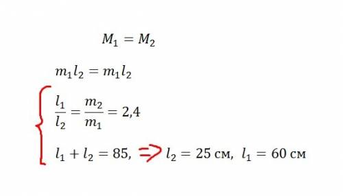 Ккраям стержня длинной 85 см подвешены грузики массы которых 250 и 600 г. определите где надо постав
