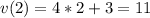 v(2)=4*2+3=11