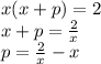 x(x + p) = 2 \\ x + p = \frac{2}{x} \\ p = \frac{2}{x} - x