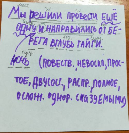 10 .полный синтаксический разбор.мы решили провести ещё одну ночь и направились от берега в глубь та