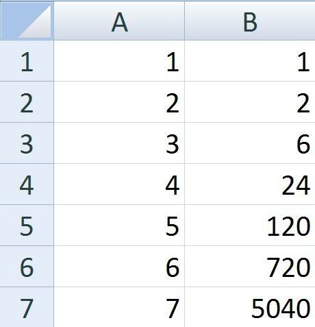 Используя ms excel, вычисли факториал числа 7. ответ: 7! =