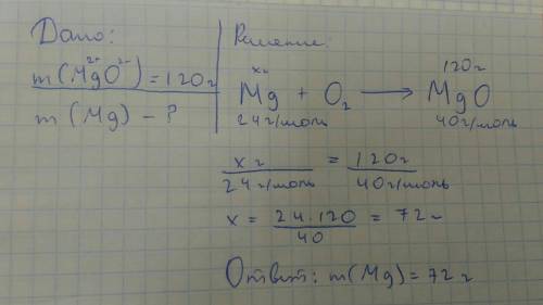 Вычислить массу магния необходимого для получения 120г оксида магния