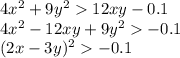 4x^2+9y^212xy-0.1\\ 4x^2-12xy+9y^2-0.1\\ (2x-3y)^2-0.1