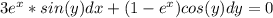 3e^x*sin(y)dx+(1-e^x)cos(y)dy=0