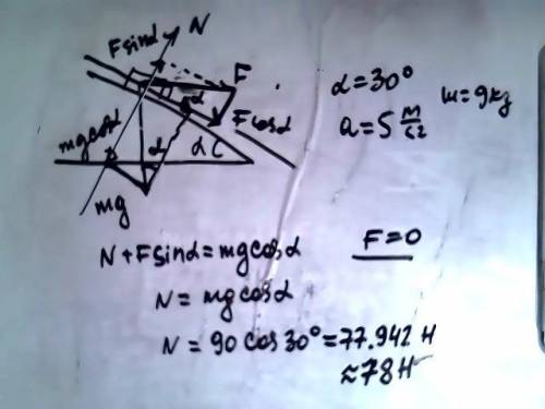На гладкой наклонной плоскости с углом наклона 30 градусов находится брусок массой 9кг, который движ