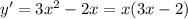 y'=3x^2-2x=x(3x-2)