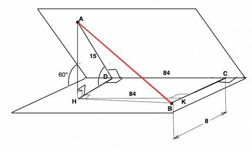Концы отрезка ab лежат на гранях двугранного угла равного 60. из точек a и b проведены перпендикуляр