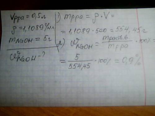 Раствор объемом 500 мл с плотностью 1,1089 содержит гидроксид натрия массой 5 грамм вычислите массов