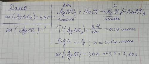 Вычислете массу осадка образуещегося в результате реакции 3,4г нетраты серебра с хлоридом натрия