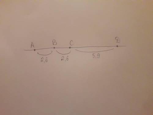 Подскажите решение. нужно на прямой а построить два равных отрезка. ав=вс=2см6мм и отрезок сд=5см9мм