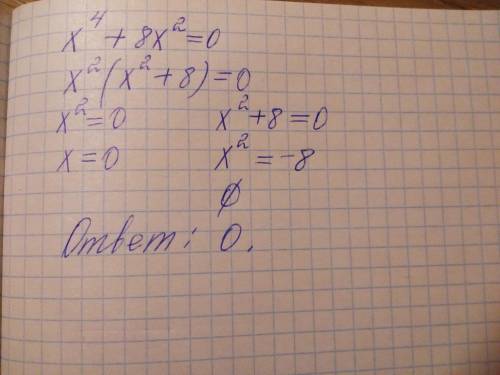 Треба розв'язати рівняння: x^4+8x^2=0