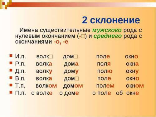 2склонение относятся имена существительные запишите правила