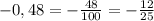 -0,48=-\frac{48}{100}=-\frac{12}{25}