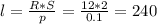 l= \frac{R*S}{p} = \frac{12*2}{0.1} = 240