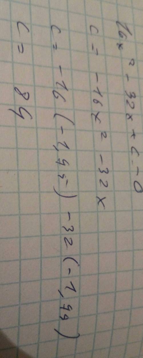 Число -1,75 является корнем уравнения 16x^2-32x+c=0 найдите значение c