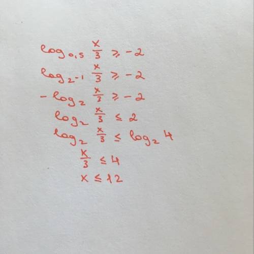 Log 0,5 x/3 ≥ -2 решите это уровненини подробно на листочке