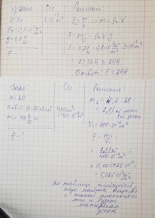 100 . 2 . 1) с какой силой земля притягивает 3 литра керосина? 2) 20 досок размером 10 см на 20 см и