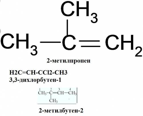 Составьте структурные формулы следующих веществ: а) 2-метилпропен. б) 3,3-дихлорбутен-1. в) 2-метилб