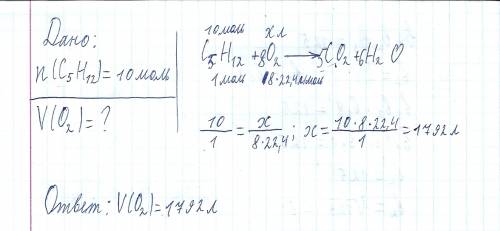 Сколько литров кислорода необходимо для сгорания 10 моль пентана?