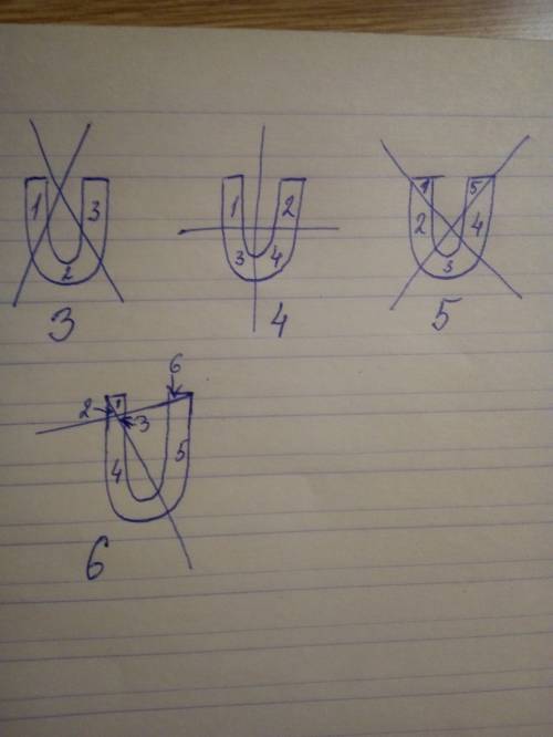 Как разделить подкову 2 прямыми линиями на 3,4,5,6 частей?