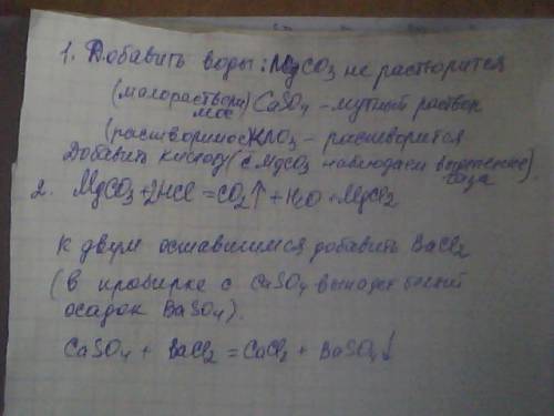 Составьте уравнения реакций, с которых можно распознать твердые соли: карбонат магния, сульфат кальц