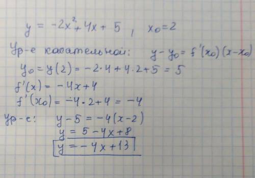 Написать уравнение касательной к графику функции в точке: f(x)=-2x^2+4x+5 x0=2