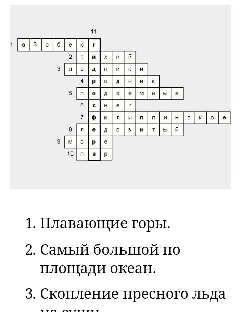 Нарисуйте кроссворд на тему вода на земле и мировой океан, и напишите вопросы!