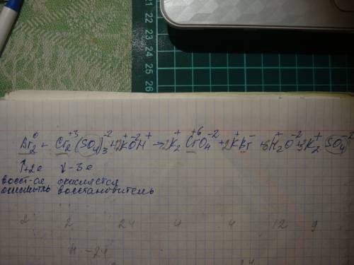 Укажите сколько электронов принимает одна молекула окислителя в реакции br2+cr2(so4)3+koh> > &