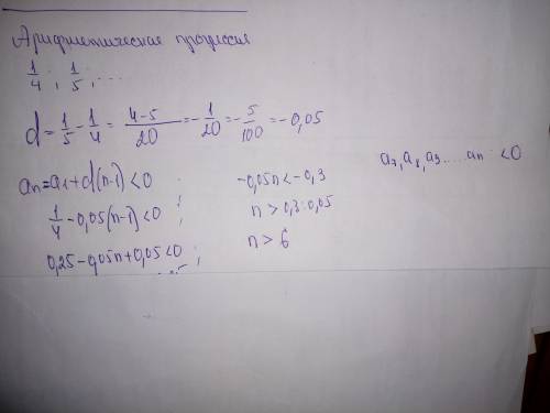 Варифметической прогрессии 1/4; 1/ номера тех членов, значения которых отрицательны