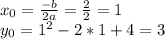 x_{0} = \frac{-b}{2a} = \frac{2}{2} =1 \\ y_{0} =1^2-2*1+4=3 \\