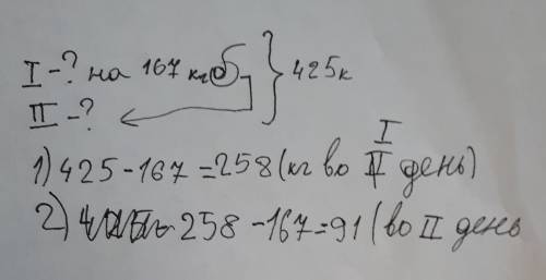 За два дня магазир продал 425 кг. картофеля.сколько картофеля продали в каждый день,если в первый де
