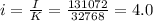 i = \frac{I}{K} = \frac{131072}{32768} = 4.0