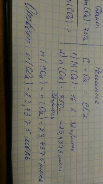 Сколько образуется углекислого газа,от сгорания уголя с 750 г оксигену.