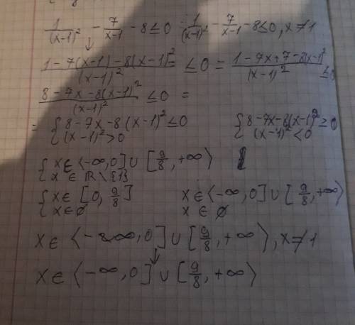 Решите неравенство с обьяснением 1 7 - - 8 ≤ 0 (x-1)^2 (x-1)