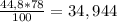 \frac{44,8*78}{100} = 34,944