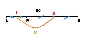 Точка м расположена на отрезке ав=50 так, что ам: мв=1: 4. найдите расстояние между серединами отрез